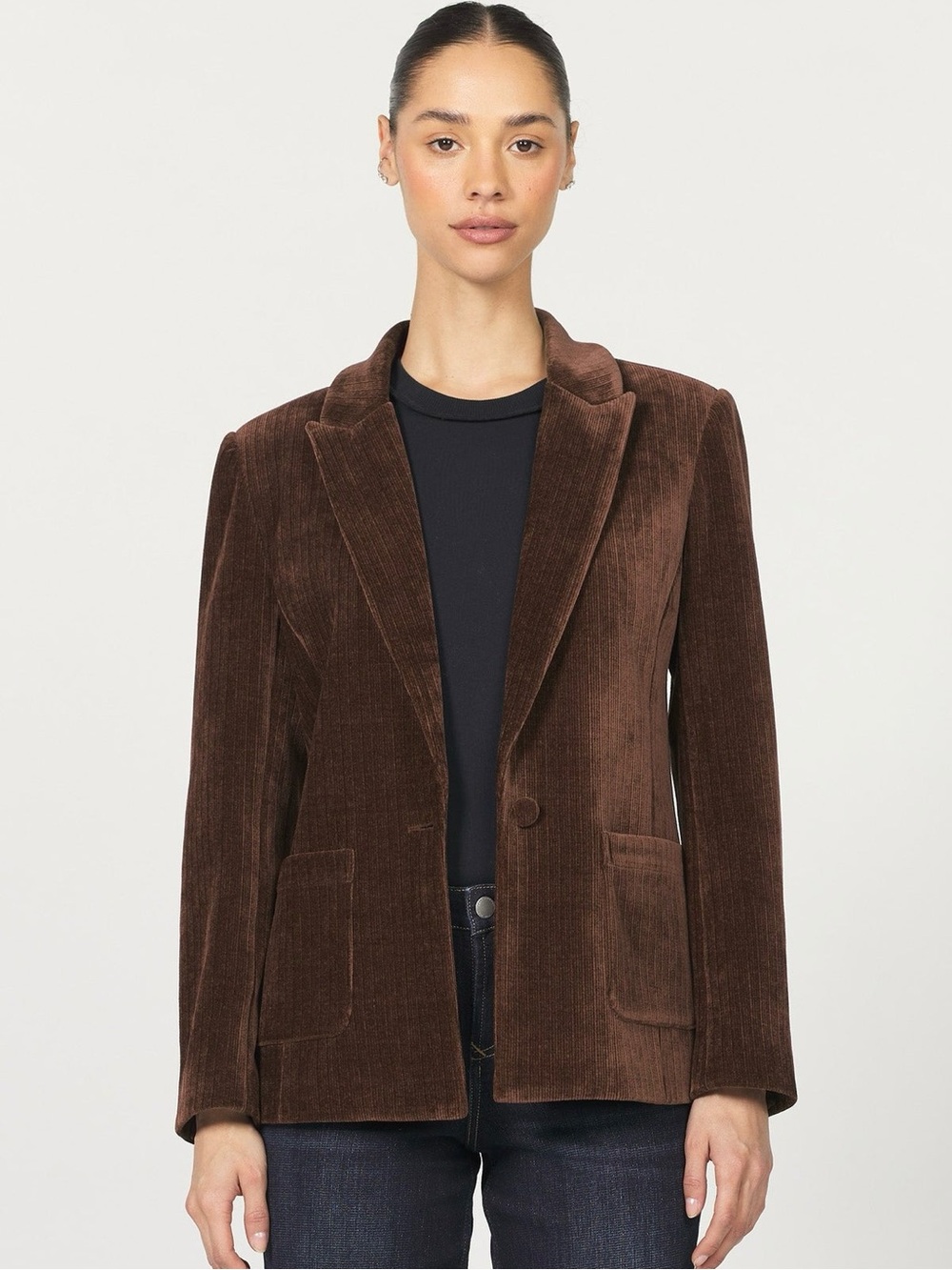 DEAR JOHN Elfi Cappuccino Blazer Brown Classic Corduroy Tailored Blazer Jacket